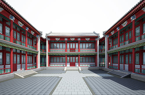 东城街道北京四合院设计古建筑鸟瞰图展示